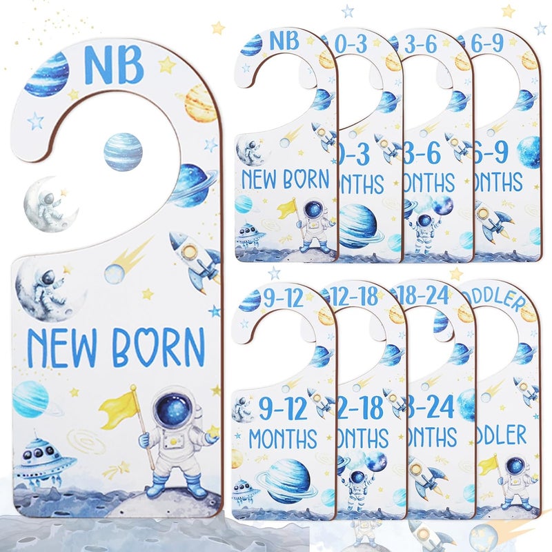 CORNER LACE Baby Closet Dividers 8PCS, Outer Space Themed Wooden Double-Sided Clothes Size Hanger Organizer from Newborn to Toddler for Nursery Decor Baby Shower Birthday Gift Blue - Image 1